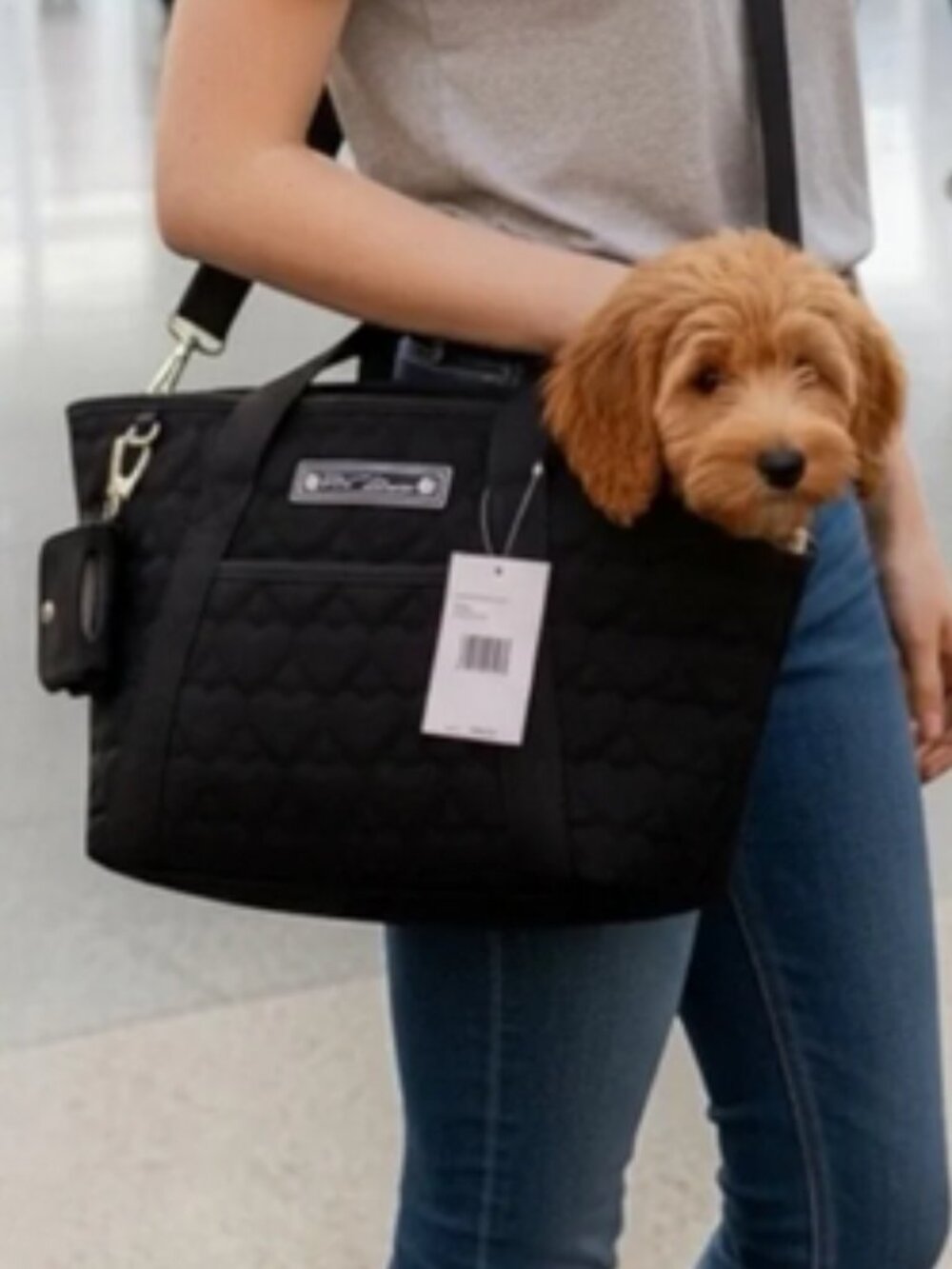 New! Betsy Johnson Pet Carrier Quilted Hearts in Black - Picture 5 of 6